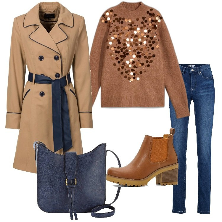 Outfit donna - Bonprix - Focus on: Essentials. Stile Basic per Tutti i giorni. Abbinamento con trench, jeans, stivaletti chelsea, maglieria, borse a tracolla.