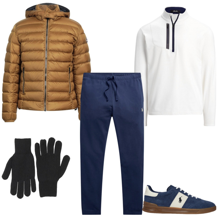 Outfit uomo - Total look #2061753. Stile Casual per Sport. Abbinamento con piumini, guanti, pullovers, pantaloni, sneakers.