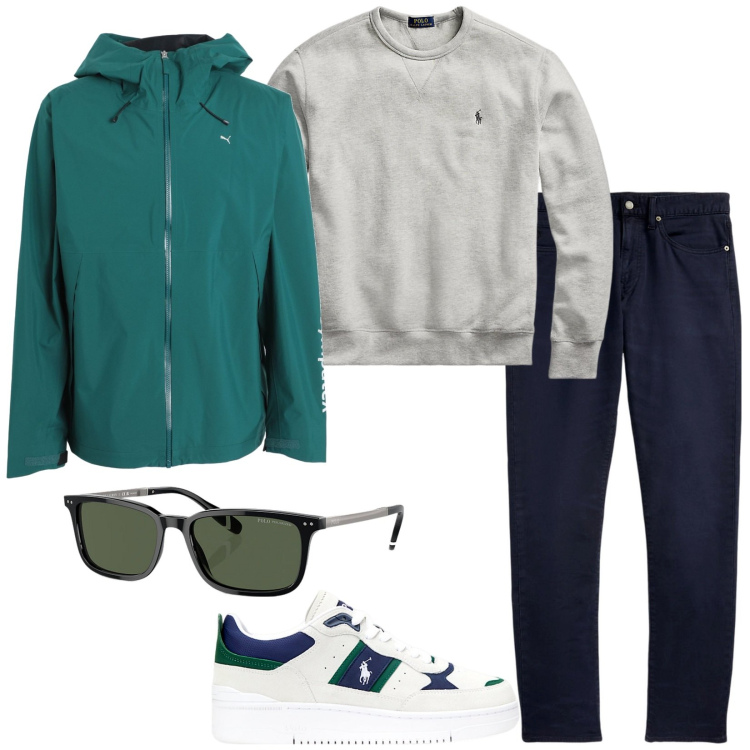 Outfit uomo - Total look #2061755. Stile Casual per Tutti i giorni. Abbinamento con giacche, felpe, occhiali da sole, pantaloni chino, sneakers.