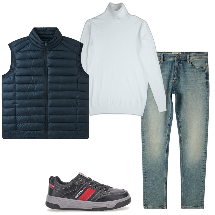 Outfit uomo - Total look #2061758. Stile Casual per Tutti i giorni. Abbinamento con jeans skinny, gilet, pullovers, sneakers.