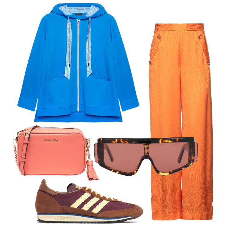 Outfit donna - Outfit colorati @pamela. Stile Sporty chic per Tutti i giorni. Abbinamento con occhiali da sole, borse a tracolla, pantaloni, felpe con cappuccio, sneakers.
