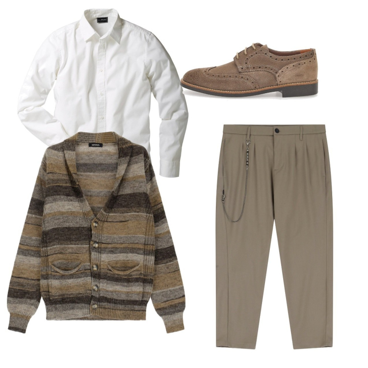 Outfit uomo - City. Stile Casual per Tutti i giorni. Abbinamento con camicie, cardigans, pantaloni, scarpe stringate.