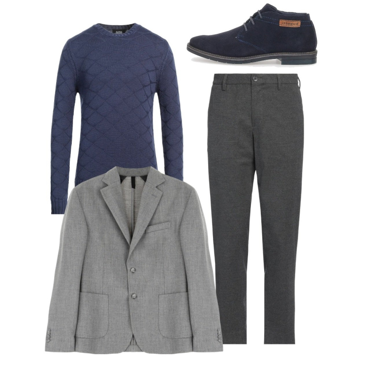 Outfit uomo - City. Stile Casual per Serata speciale. Abbinamento con pantaloni chino, pullovers, giacche, scarpe stringate.