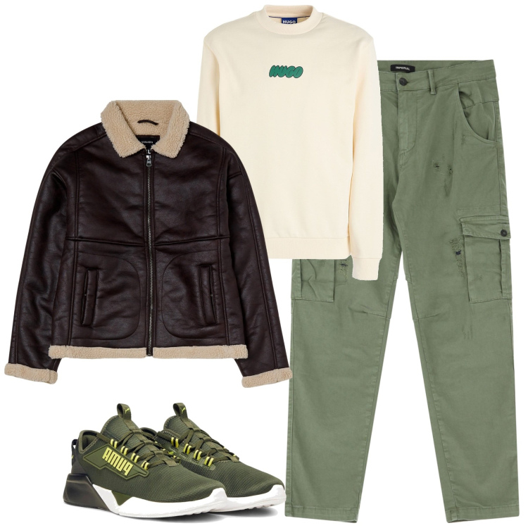 Outfit uomo - Total look #2061852. Stile Casual per Tutti i giorni. Abbinamento con felpe, giacche, pantaloni chino, sneakers.