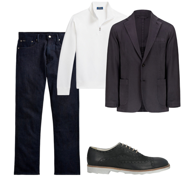 Outfit uomo - Total look #2061855. Stile Urban per Tutti i giorni. Abbinamento con scarpe stringate, jeans dritti, pullovers, giacche.