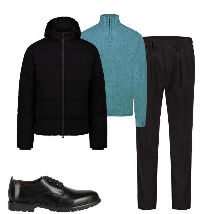 Outfit uomo - City. Stile Urban per Tutti i giorni. Abbinamento con scarpe stringate, maglieria, piumini, pantaloni.