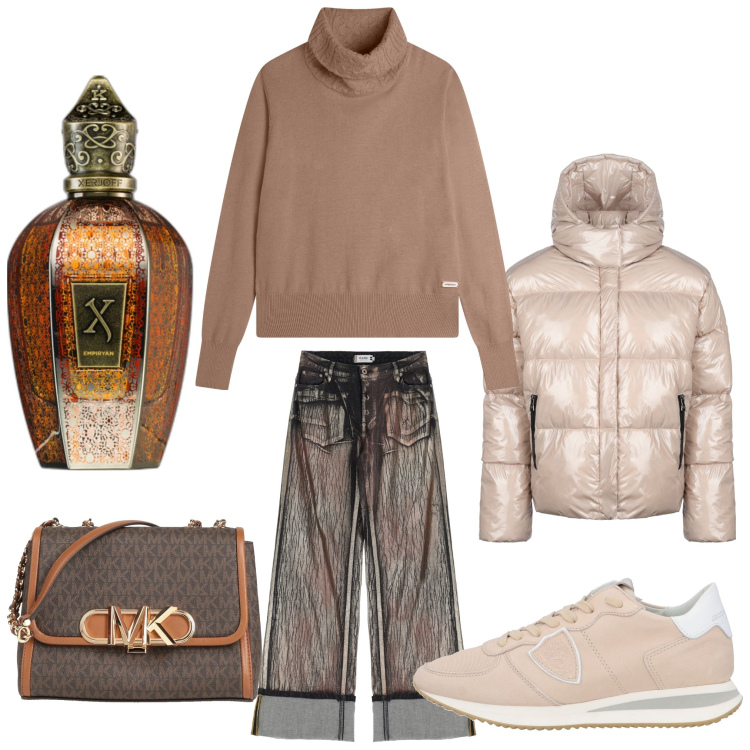 Outfit donna - Bella. Stile Casual chic per Serata fuori. Abbinamento con borse a tracolla, sneakers, profumi, pantaloni, maglieria, blazer.