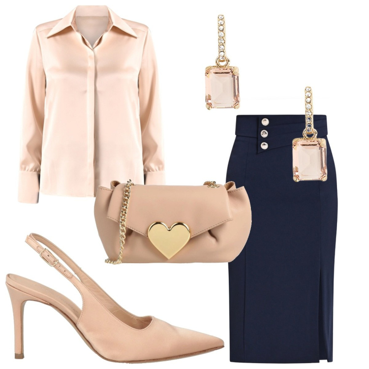 Outfit donna - La camicia oversize. Stile Bon Ton per Scuola/Università. Abbinamento con borse a tracolla, décolleté, camicie, gonne longuette, orecchini.