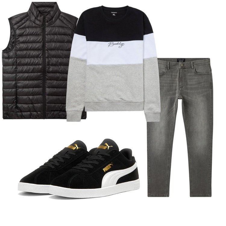 Outfit uomo - Total look #2062005. Stile Casual per Tutti i giorni. Abbinamento con piumini, jeans skinny, felpe, sneakers.