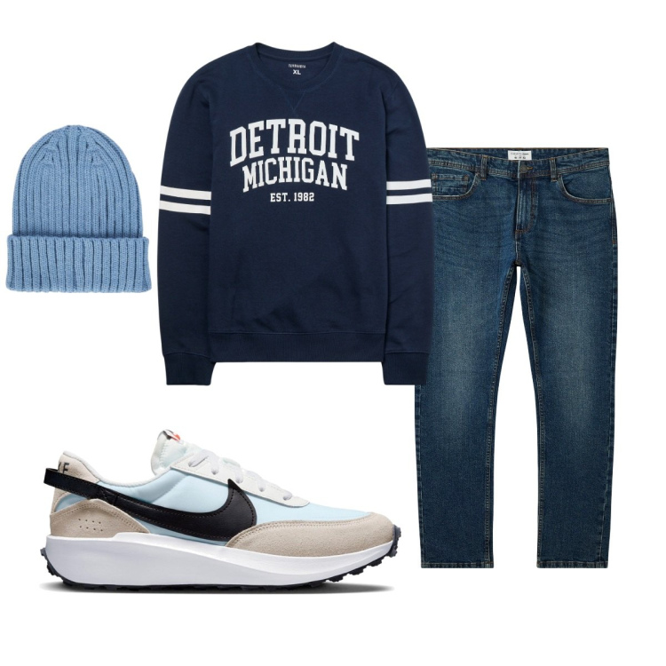 Outfit uomo - Total look #2062006. Stile Casual per Tutti i giorni. Abbinamento con jeans, felpe, berretti, sneakers.