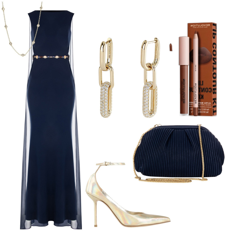 Outfit donna - Night in Love. Stile Romantica per Serata fuori. Abbinamento con décolleté, rossetti, orecchini, collane, vestiti lunghi, pochette.