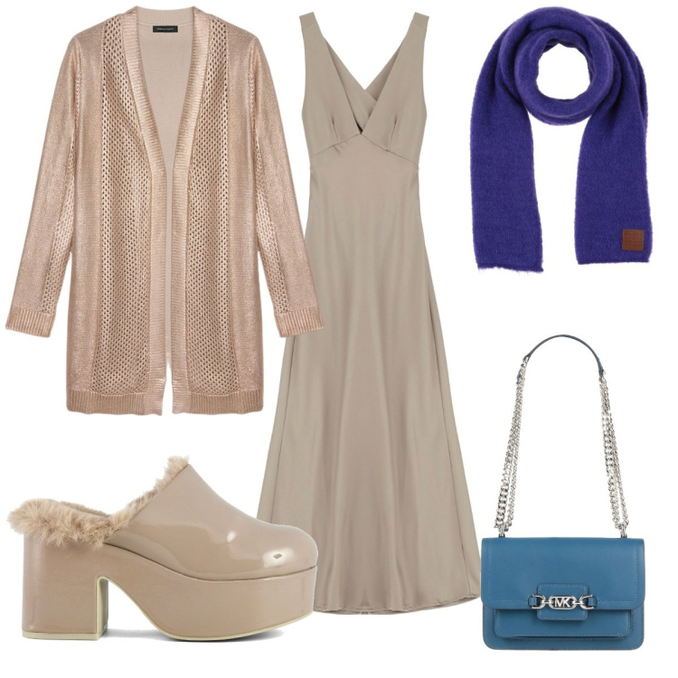 Outfit donna - Total look #2062034. Stile Trendy per Tutti i giorni. Abbinamento con borse a spalla, sciarpe, vestiti lunghi, sabot, cardigans.
