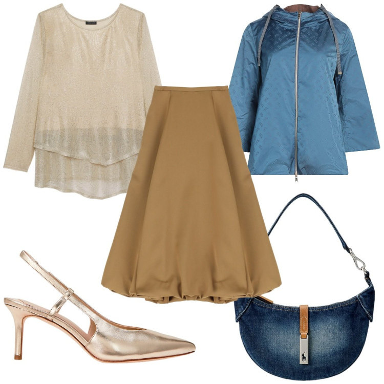 Outfit donna - Total look #2062038. Stile Trendy per Tutti i giorni. Abbinamento con blazer, gonne longuette, borse a spalla, décolleté, t-shirt.
