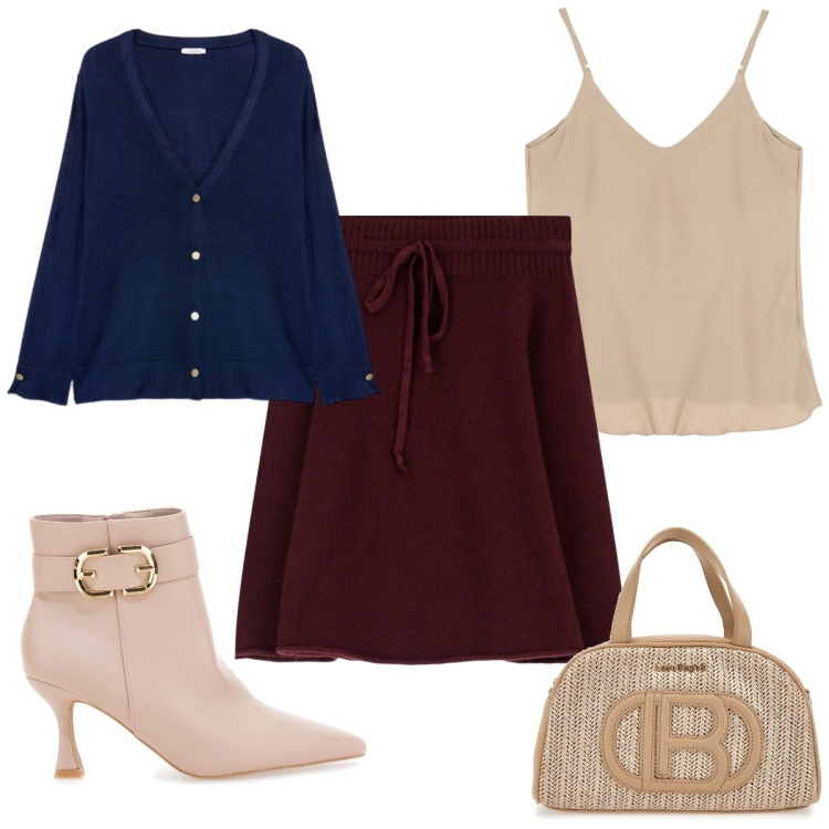 Outfit donna - Total look #2062049. Stile Trendy per Tutti i giorni. Abbinamento con minigonne, canottiere, stivaletti, cardigans, borse a spalla.