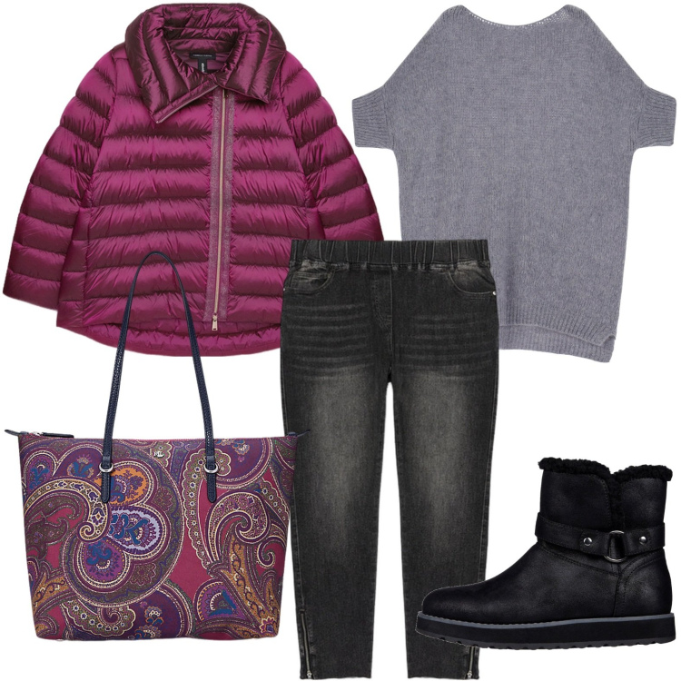 Outfit donna - La borsa capiente. Stile Basic per Scuola/Università. Abbinamento con pullovers, borse tote, stivaletti, jeggings, piumini.