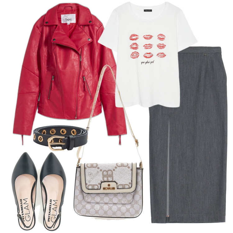 Outfit donna - Total look #2062100. Stile Trendy per Tutti i giorni. Abbinamento con blazer, cinture, gonne, ballerine, t-shirt, borse a tracolla.