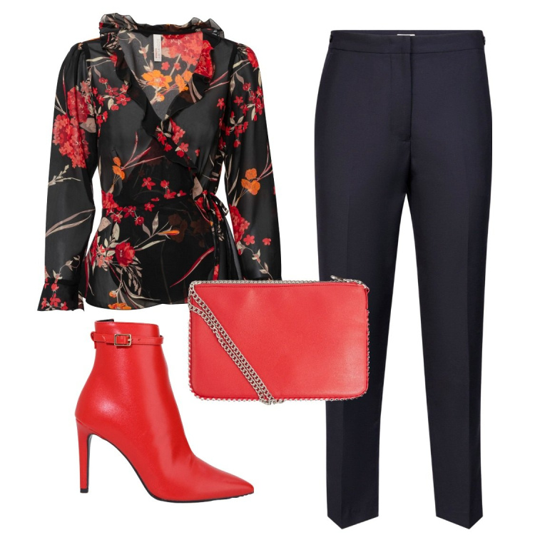 Outfit donna - Happy valentine\'s day. Stile Chic per Serata fuori. Abbinamento con bluse, borse a tracolla, stivaletti, pantaloni.