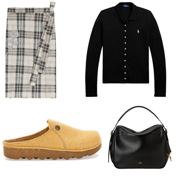 Outfit donna - Summer summer. Stile Casual per Mare. Abbinamento con gonne longuette, borse a mano, polo, pantofole.