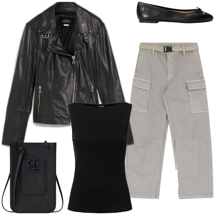 Outfit donna - Un chiodo fa primavera. Stile Trendy per Tutti i giorni. Abbinamento con blazer, pantaloni chino, ballerine, borse a tracolla, canottiere.