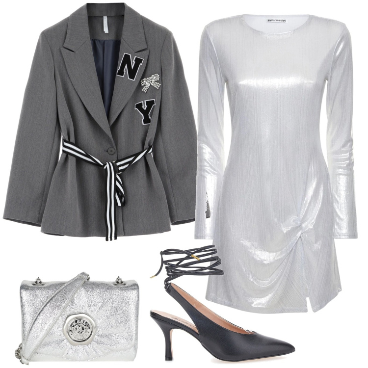 Outfit donna - La pochette luminosa. Stile Chic per Serata fuori. Abbinamento con borse a tracolla, blazer, décolleté, vestiti.
