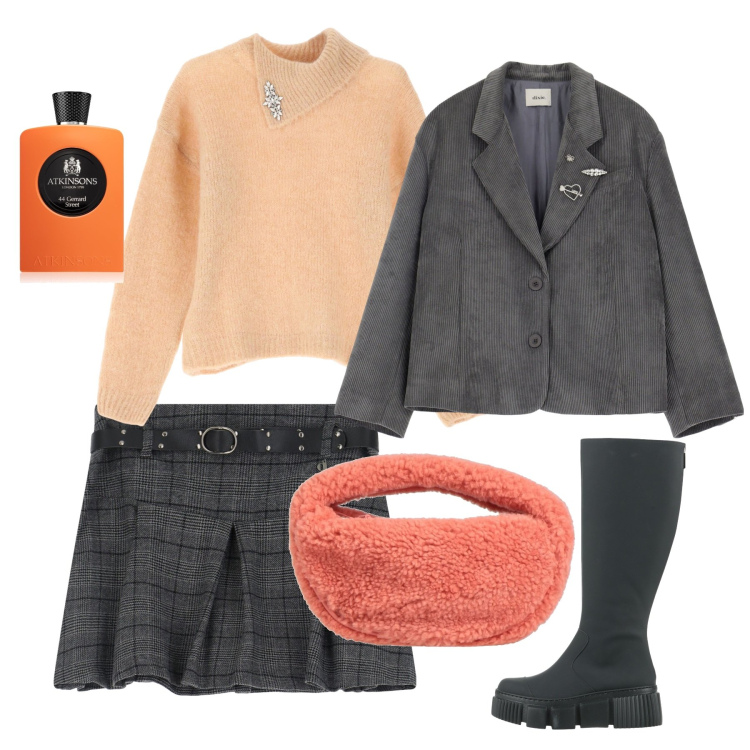 Outfit donna - Febbraio. Stile Bon Ton per Tutti i giorni. Abbinamento con borse a mano, stivali, profumi, maglieria, minigonne, blazer.