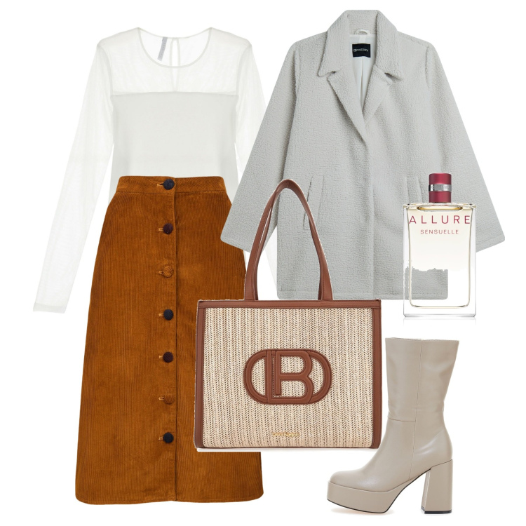 Outfit donna - Febbraio. Stile Bon Ton per Tutti i giorni. Abbinamento con profumi, maglieria, cappotti, stivali, borse a spalla, gonne longuette.