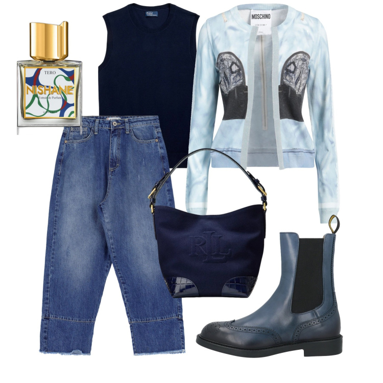 Outfit donna - Febbraio. Stile Urban per Tutti i giorni. Abbinamento con cardigans, stivaletti chelsea, profumi, jeans, borse a secchiello, maglieria.
