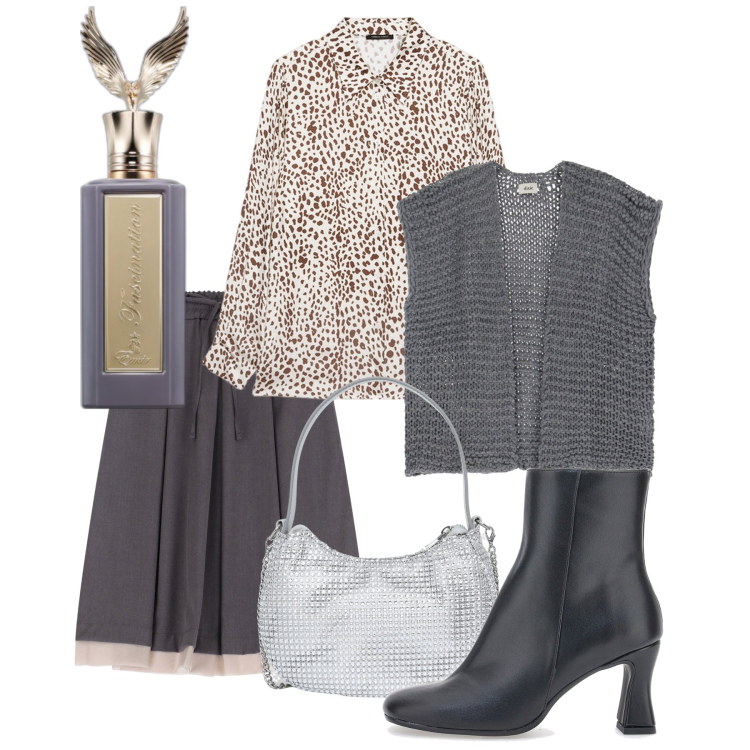 Outfit donna - Febbraio. Stile Bon Ton per Ufficio. Abbinamento con profumi, borse a spalla, gonne longuette, gilet, stivaletti, camicie.