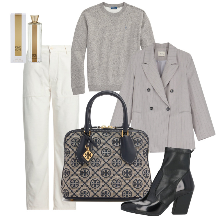 Outfit donna - Febbraio. Stile Casual per Tutti i giorni. Abbinamento con stivaletti, profumi, pantaloni, pullovers, blazer, borse a mano.