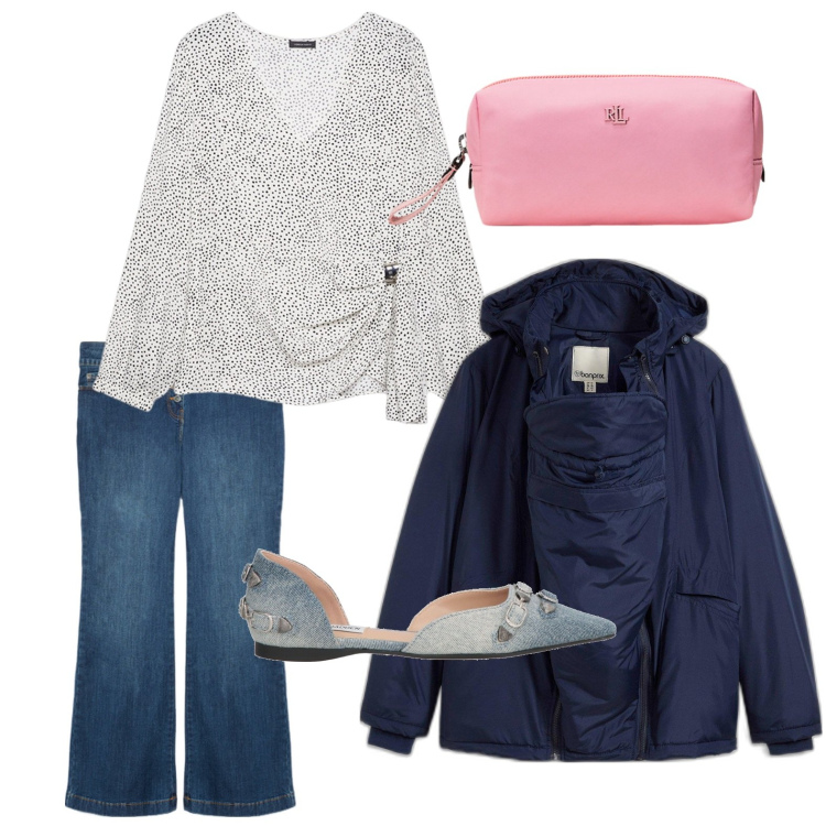 Outfit donna - Giacca blu oceano. Stile Basic per Tutti i giorni. Abbinamento con blazer, ballerine, pochette, bluse, jeans.