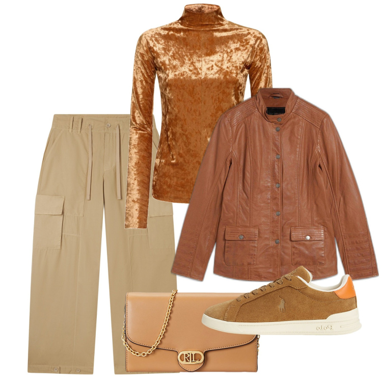 Outfit donna - Febbraio. Stile Urban per Serata fuori. Abbinamento con blazer, pantaloni cargo, borse a tracolla, sneakers, top.