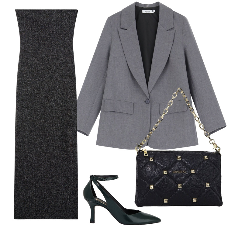 Outfit donna - Valentine. Stile Chic per Scuola/Università. Abbinamento con blazer, vestiti lunghi, borse a spalla, décolleté.