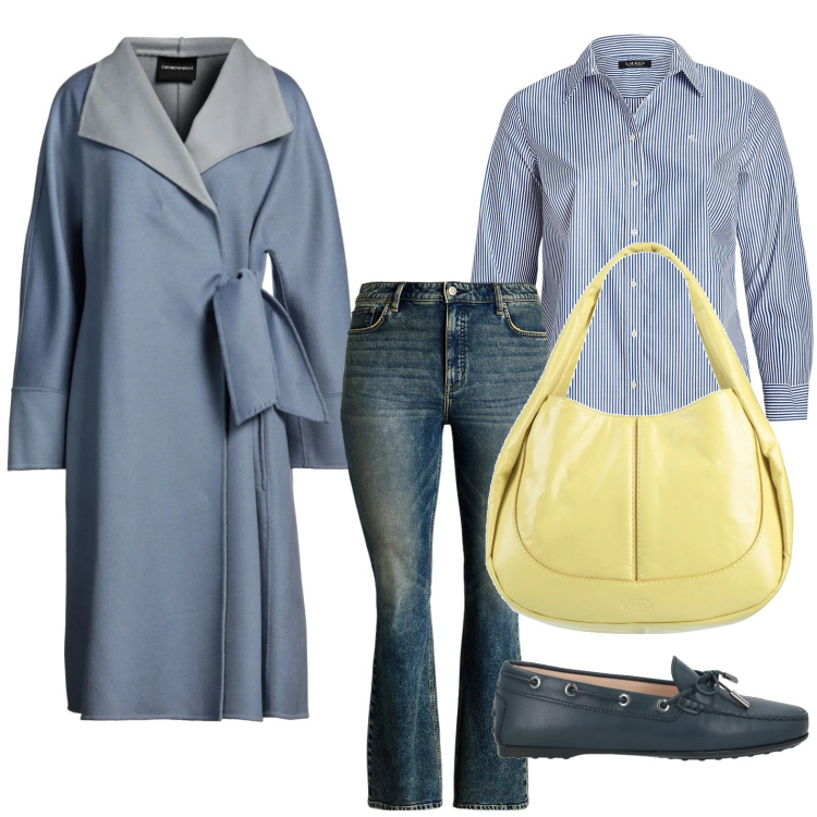 Outfit donna - La borsa solare. Stile Casual chic per Scuola/Università. Abbinamento con cappotti, borse a mano, mocassini, camicie, jeans bootcut.