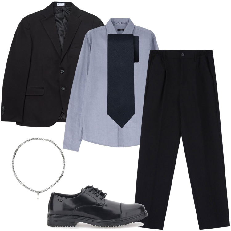 Outfit uomo - Il completo nero. Stile Business/Elegante per Serata speciale. Abbinamento con giacche, collane, pantaloni, camicie, scarpe stringate, cravatte.