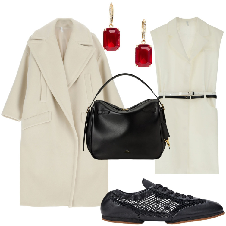 Outfit donna - Ballerine in rete. Stile Chic per Tutti i giorni. Abbinamento con vestiti corti, cappotti, borse a mano, orecchini, ballerine.