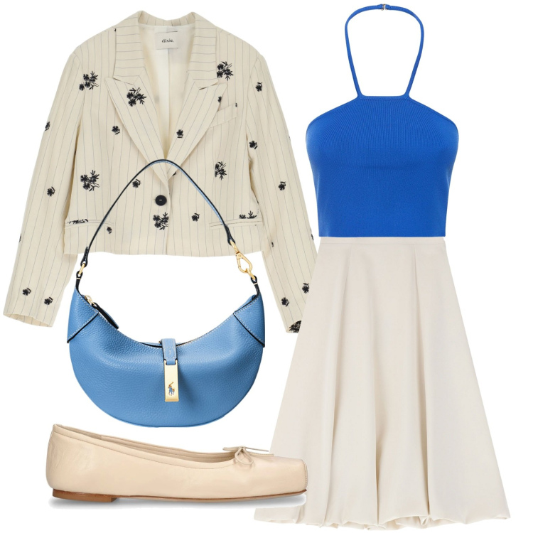 Outfit donna - Blazer corto. Stile Glamour per Serata fuori. Abbinamento con gonne longuette, blazer, borse a spalla, top, ballerine.