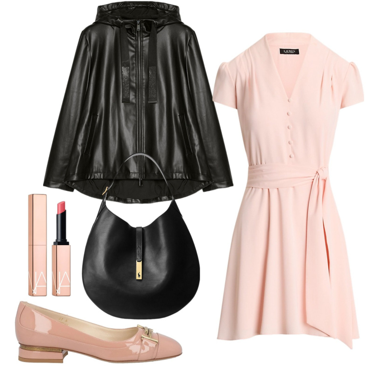 Outfit donna - Mai senza cipria. Stile Chic per Serata fuori. Abbinamento con ballerine, rossetti, borse a spalla, vestiti, blazer.