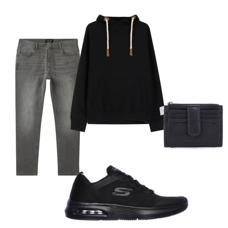 Outfit uomo - Total look #2062544. Stile Casual per Tutti i giorni. Abbinamento con jeans skinny, felpe con cappuccio, sneakers, portafogli.