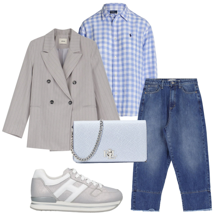 Outfit donna - Casual a quadri. Stile Glamour per Tutti i giorni. Abbinamento con sneakers, jeans, camicie, borse a tracolla, blazer.
