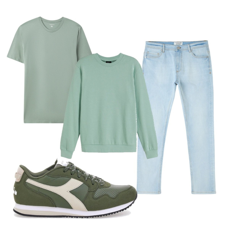 Outfit uomo - Total look #2062552. Stile Casual per Tutti i giorni. Abbinamento con felpe, jeans skinny, t-shirt, sneakers.