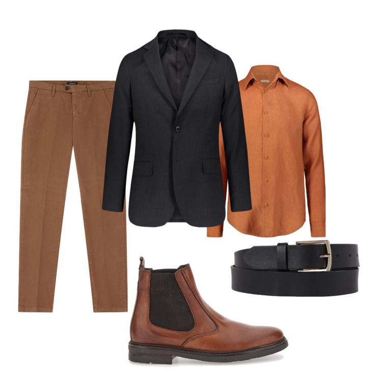 Outfit uomo - Total look #2062575. Stile Trendy per Tutti i giorni. Abbinamento con pantaloni chino, stivali e stivaletti, camicie, giacche, cinture.