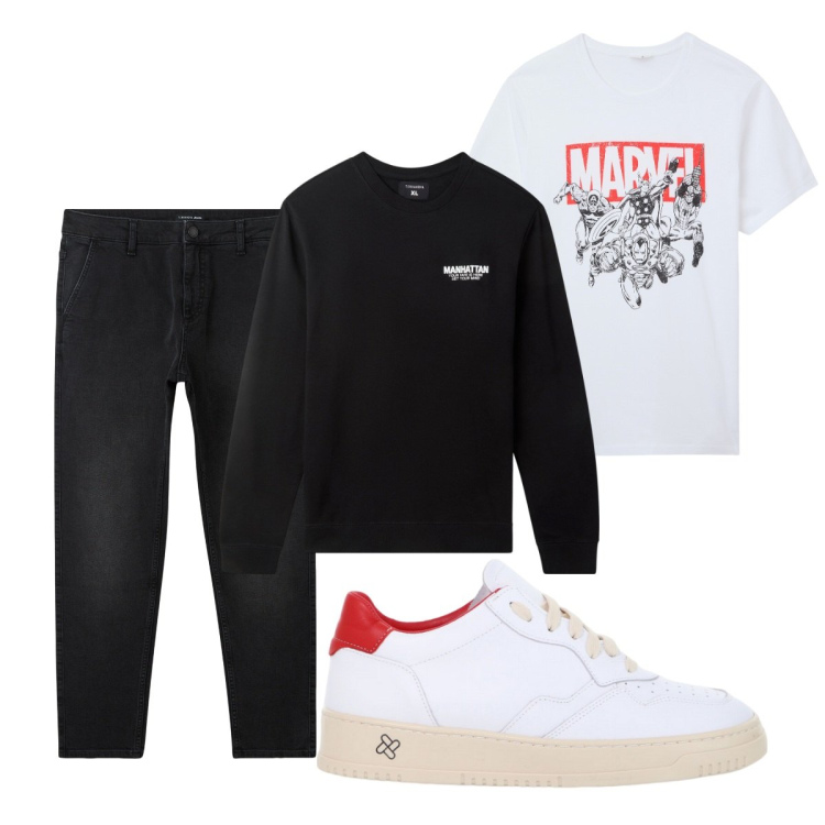 Outfit uomo - Total look #2062579. Stile Casual per Tutti i giorni. Abbinamento con t-shirt, felpe, jeans, sneakers.