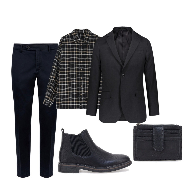 Outfit uomo - Total look #2062587. Stile Business/Elegante per Ufficio. Abbinamento con camicie, pantaloni chino, giacche, portafogli, stivali e stivaletti.