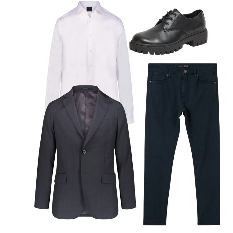 Outfit uomo - City. Stile Casual per Serata speciale. Abbinamento con pantaloni skinny, scarpe stringate, camicie, giacche.