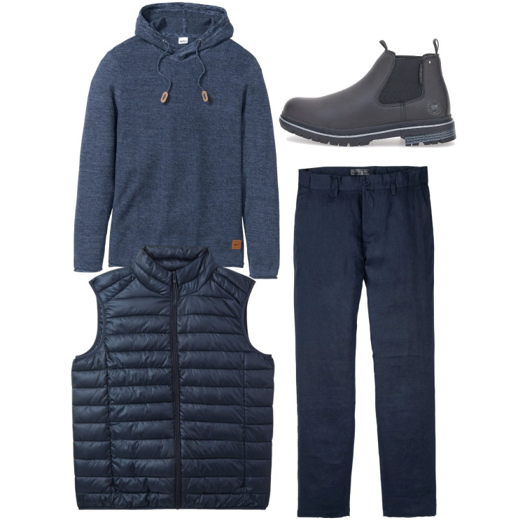 Outfit uomo - City. Stile Casual per Tutti i giorni. Abbinamento con maglieria, pantaloni, piumini, stivali e stivaletti.
