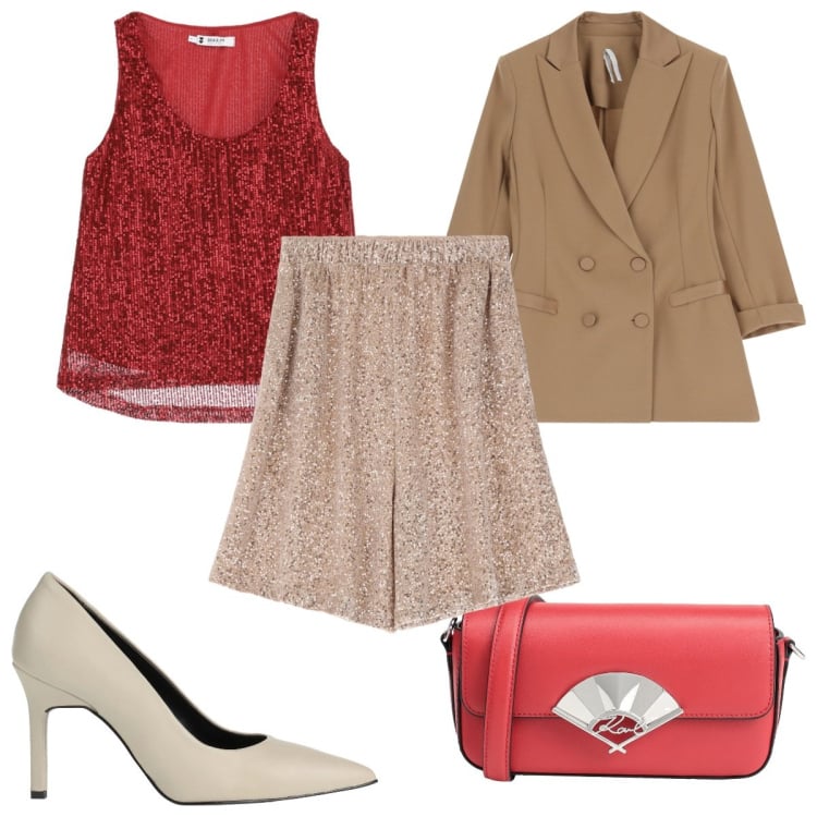 Outfit donna - Total look #2062724. Stile Trendy per Serata fuori. Abbinamento con décolleté, borse a tracolla, top, blazer, bermuda.