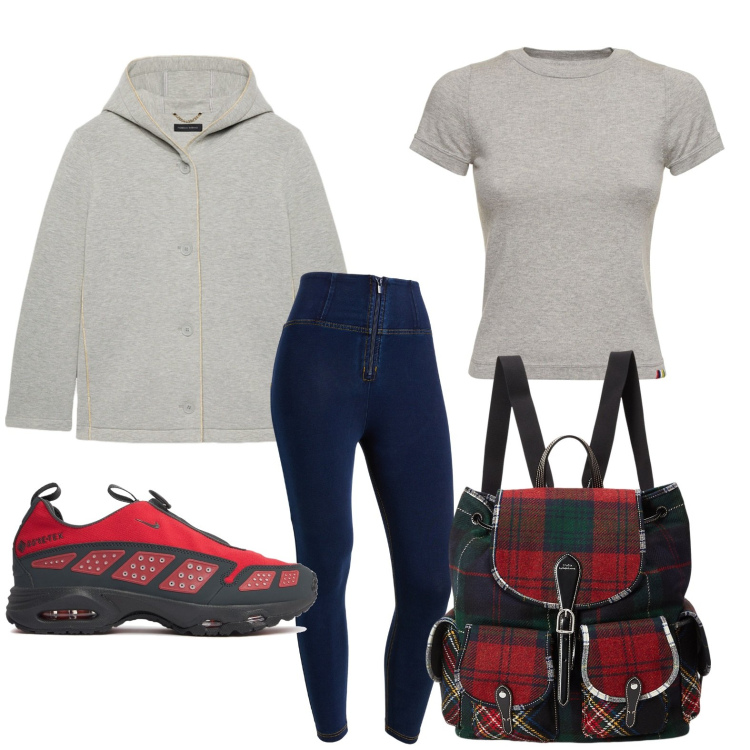 Outfit donna - Skinny e zaino. Stile Urban per Tutti i giorni. Abbinamento con jeggings, zaini, t-shirt, blazer, sneakers.