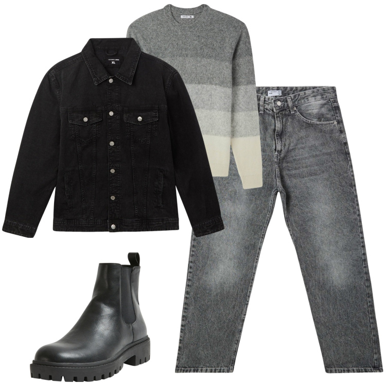 Outfit uomo - City. Stile Casual per Tutti i giorni. Abbinamento con giacche, maglieria, jeans, stivali e stivaletti.
