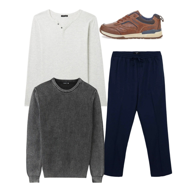 Outfit uomo - City. Stile Casual per Tutti i giorni. Abbinamento con t-shirt, maglieria, pantaloni, sneakers.