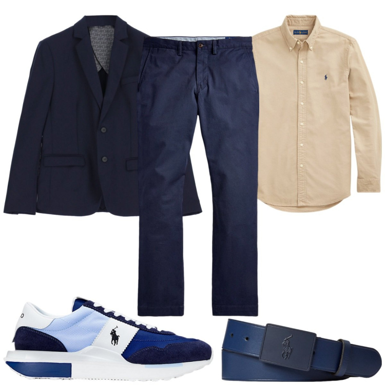 Outfit uomo - Total look #2062817. Stile Casual per Tutti i giorni. Abbinamento con giacche, pantaloni, camicie, cinture, sneakers.